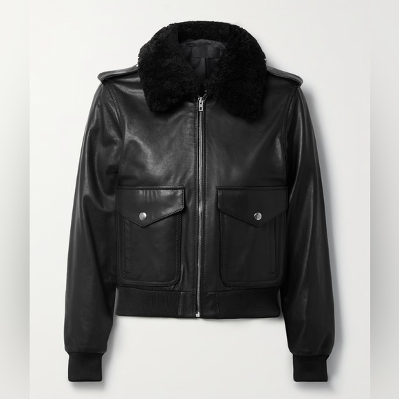 Nili Lotan Jackets & Blazers - Nili Lotan Kenzie Genuine Shearling Collar Leather Aviator Jacket